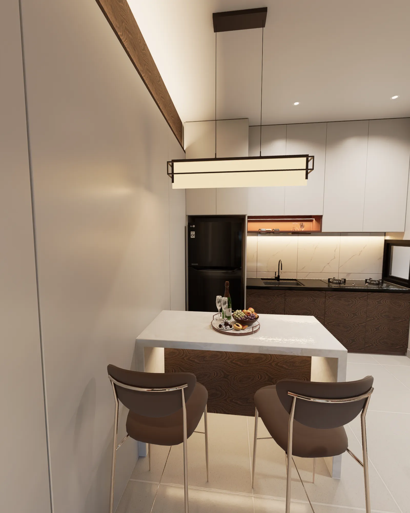 Render dapur dan ruang makan tipe Calysta
