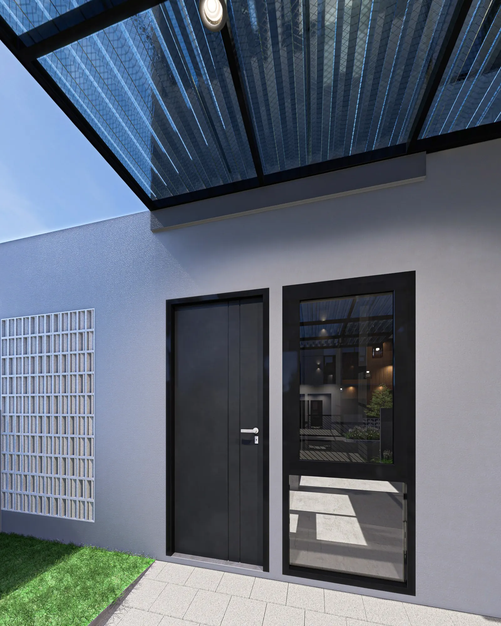 Render carport tipe Camelia dengan kanopi kaca
